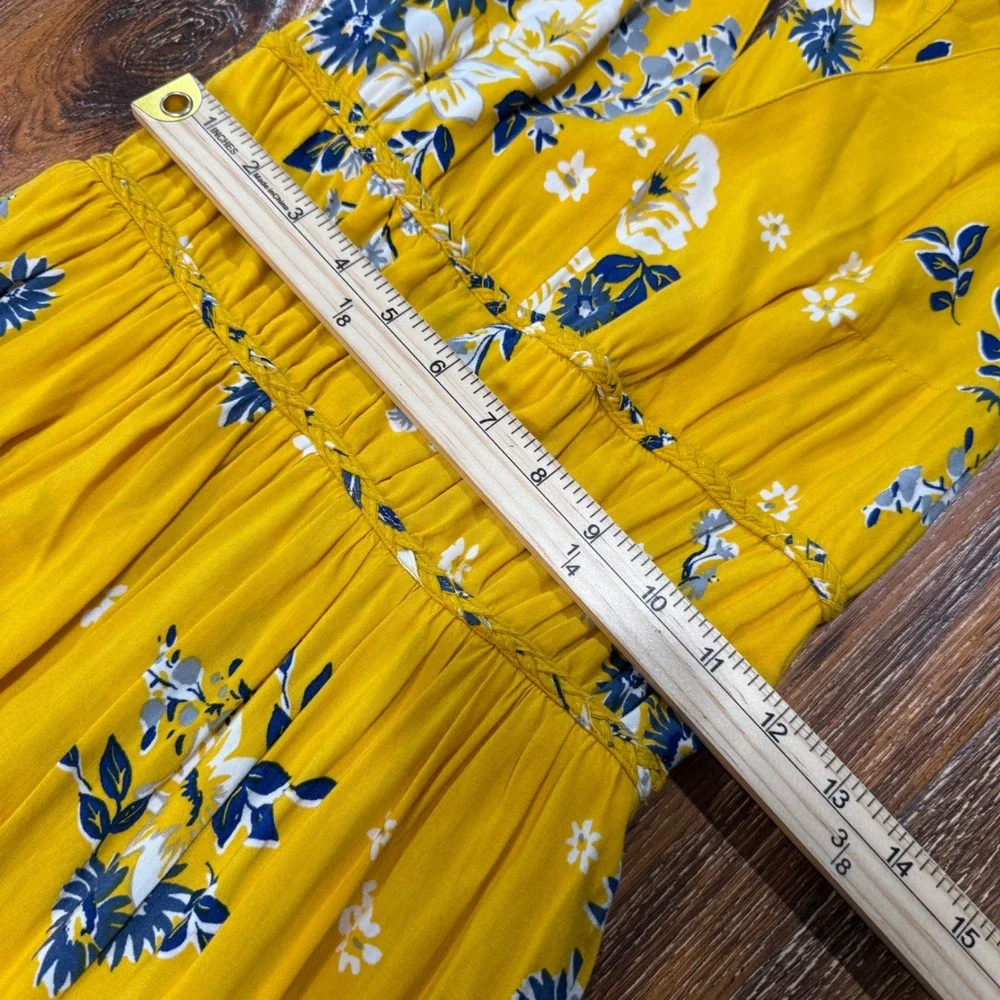 Japna Size S Yellow Floral Sleeveless Maxi Dress Boho Smocked Back Rayon FLAW